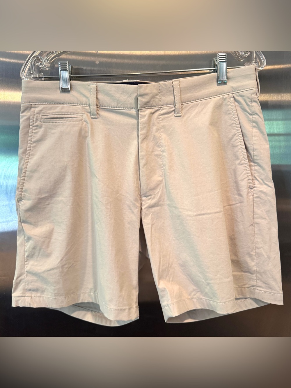 J. Crew Men’s Tan Tech Shorts. Waist 31, Length 7”. Excellent Condition.